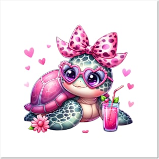 Valentine Turtle Drinking Ice Cream Posters and Art